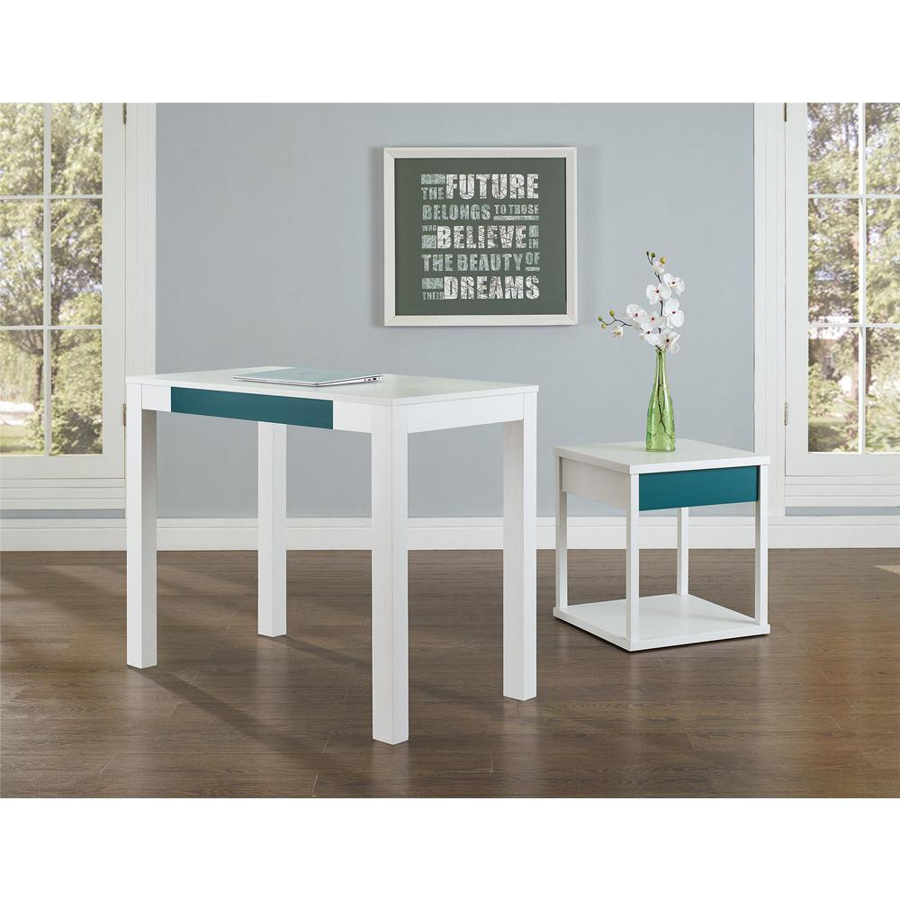 Ameriwood Home Nelson White and Teal Computer Desk with Storage HD51133