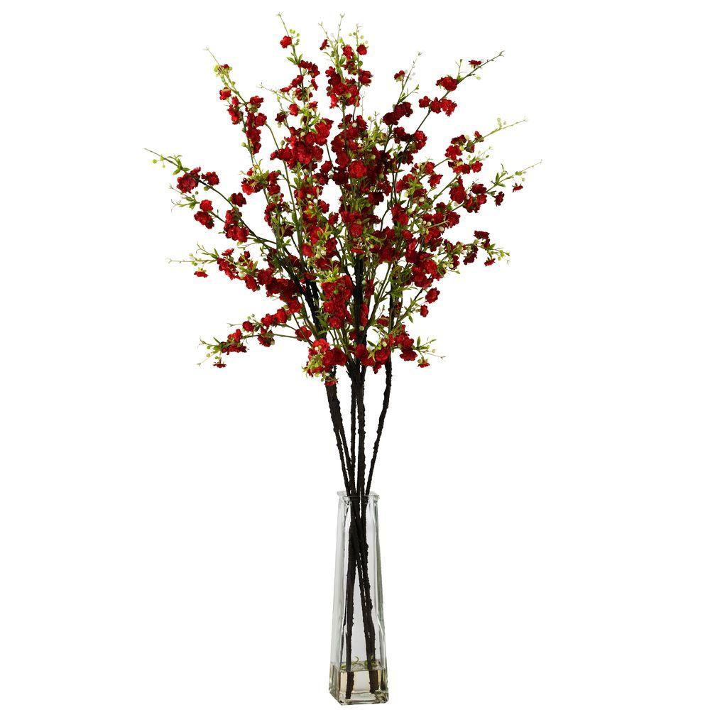 40 In H Red Cherry Blossoms With Vase Silk Flower Arrangement 1193 H Red Cherry Blossoms With Vase Silk Flower Arrangement
