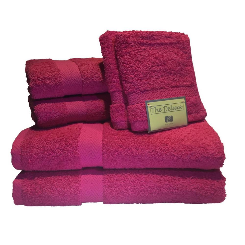 Red Bath Towels Bedding The Home Depot Deluxe 6 Piece Cotton Terry Bath Towel Set In Fuchsia