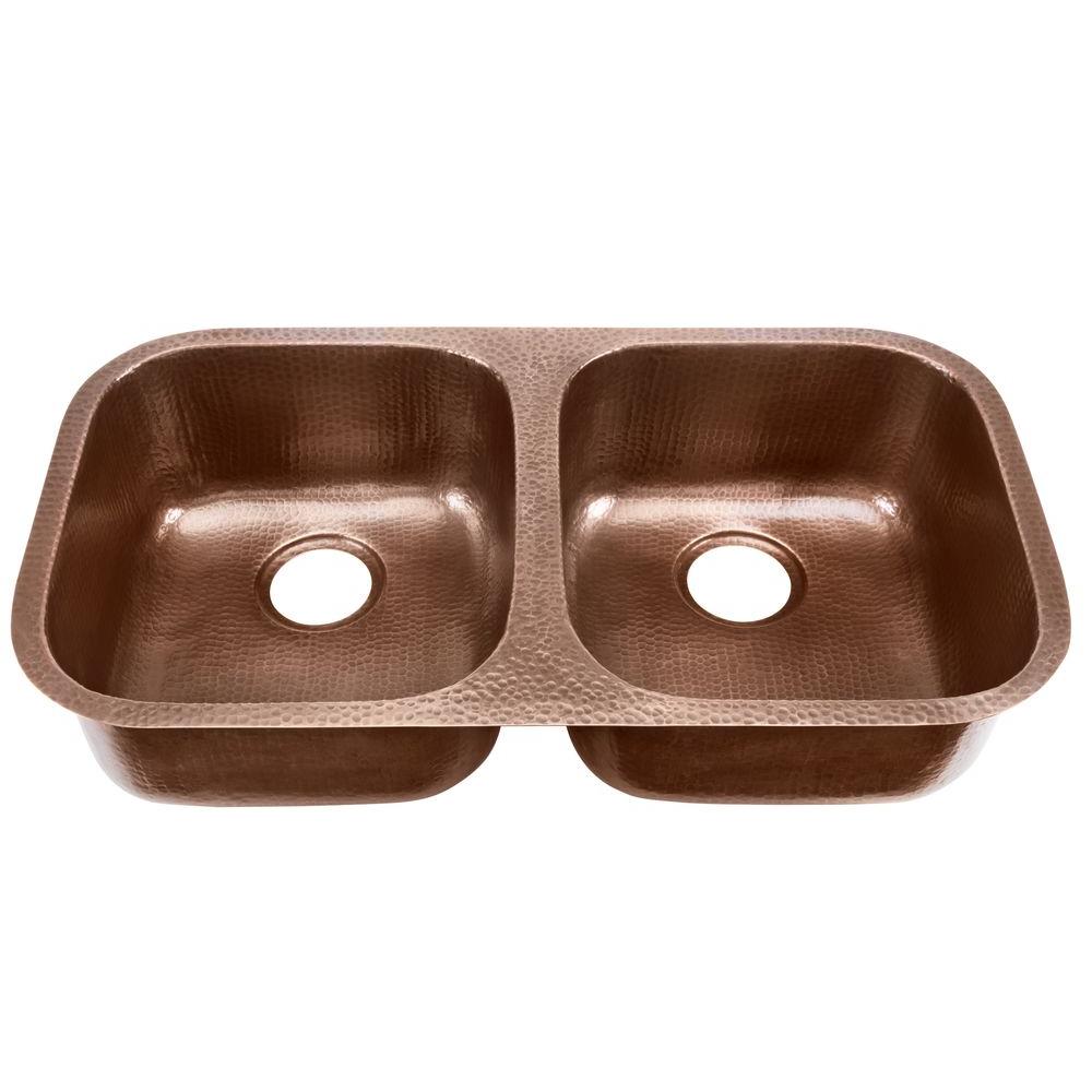 Glacier Bay Undermount Pure Solid Copper Sink 19 in. Double Bowl 50/50