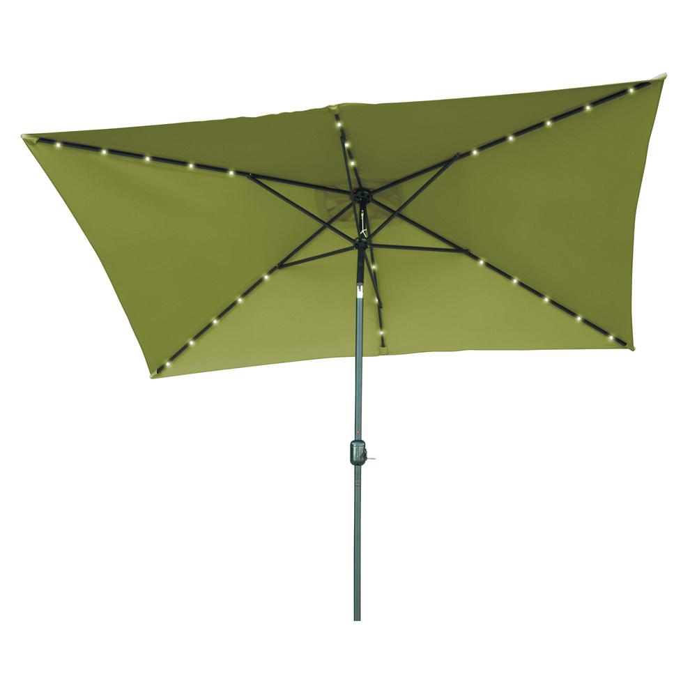 Trademark Innovations 10 Ft X 6 5 Ft Rectangular Solar Powered Led Lighted Patio Umbrella In Light Green Ledrect Ltgr The Home Depot