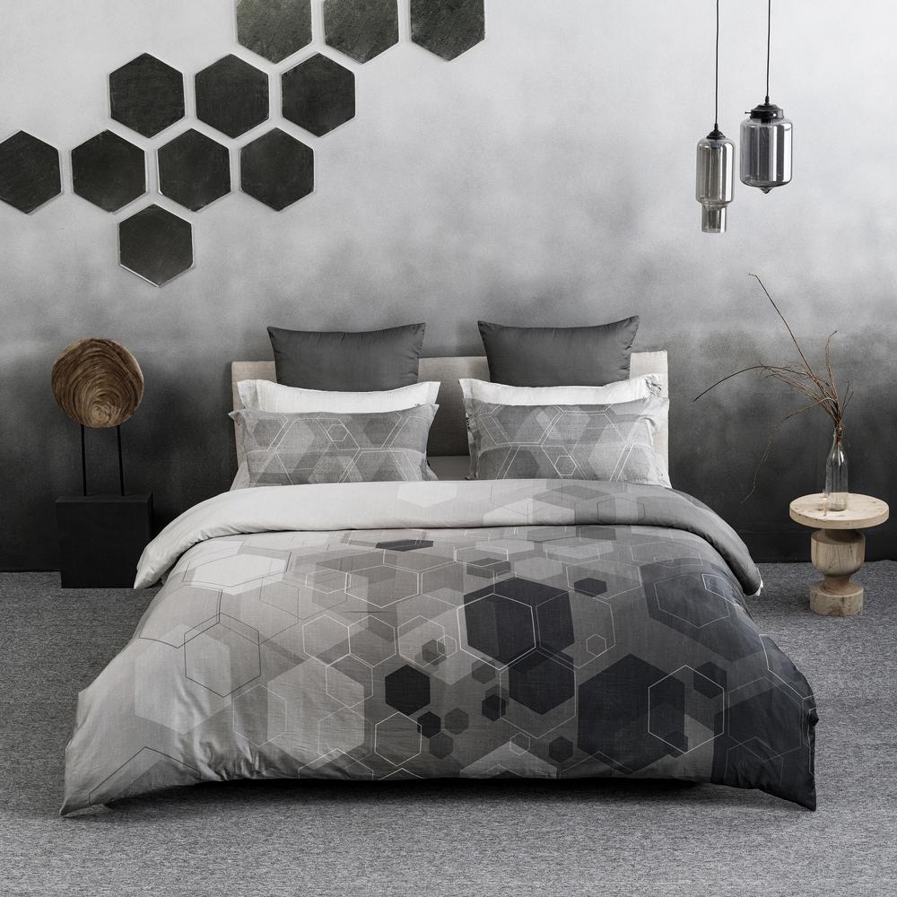 Sydney Geometric King Size Duvet Cover Set Bedding Black White Grey