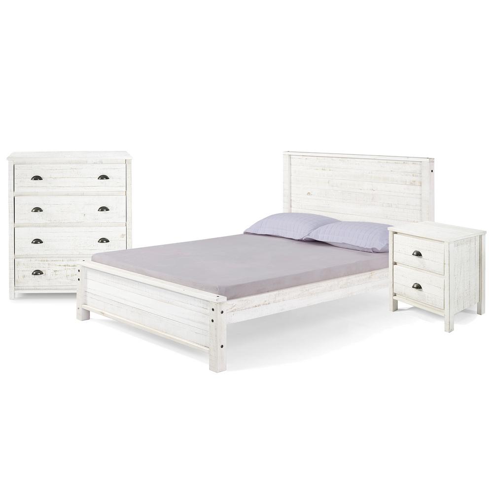 Alaterre Furniture 3 Piece Rustic White With Full Size Panel Bed Nightstand And 4 Drawer Chest Wood Bedroom Set Ajru010221rw The Home Depot