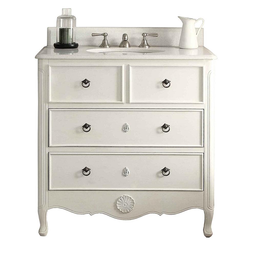 Modetti Provence 34 in. W x 21 in. D Bath Vanity in Antique White with ...