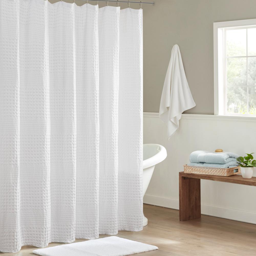 Unbranded Eider White 72 in. Super Waffle Textured Solid Shower Curtain