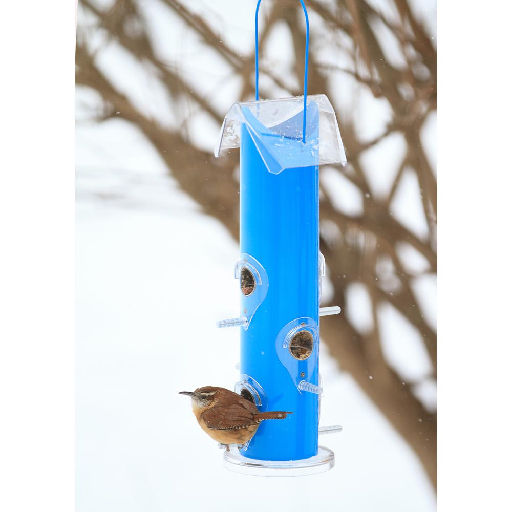 PERKYPET Blue Metal Tube Wild Bird Feeder 1 lb Rust Resistant W/ 6