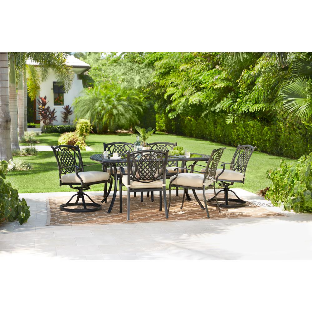Belcourt 7 Piece Metal Outdoor Dining Set With Cushionguard Oatmeal Cushions