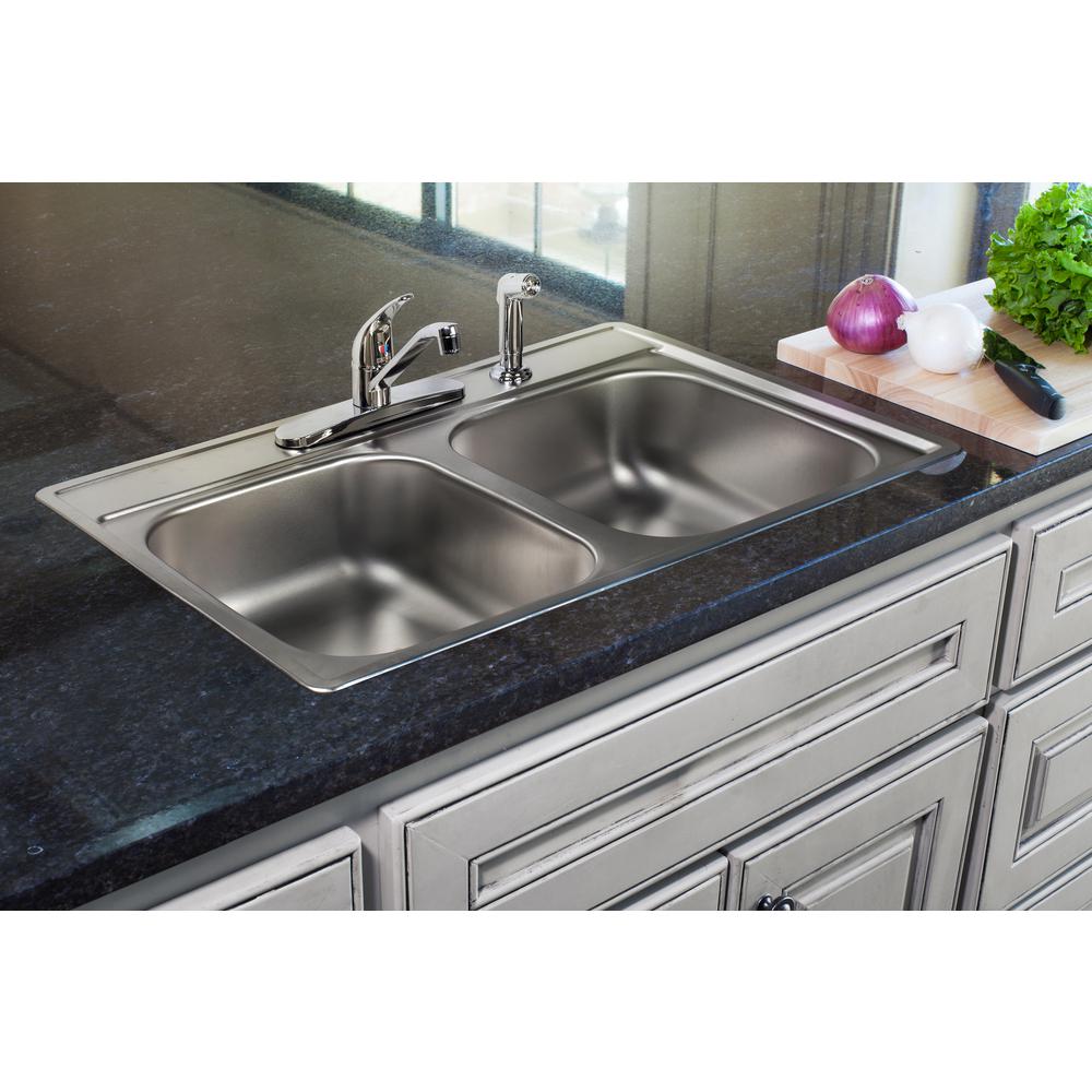Kindred Drop In Stainless Steel 33 In 3 Hole Double Bowl Kitchen Sink Fds803nb The Home Depot