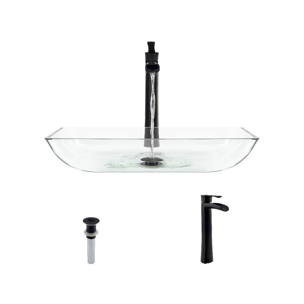 MR Direct Glass Vessel Sink in Aqua with 731 Faucet and PopUp Drain in