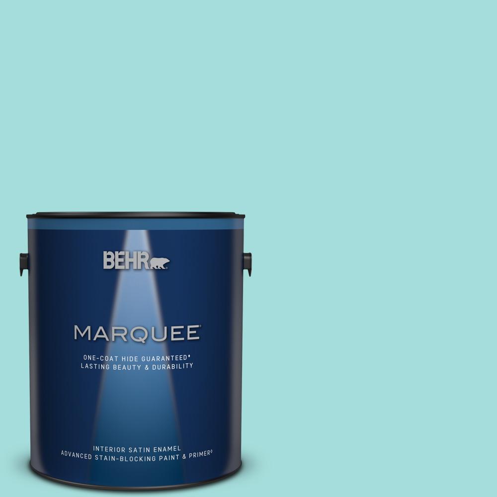 BEHR MARQUEE 1 gal. 500A3 Aqua Spray Satin Enamel Interior Paint
