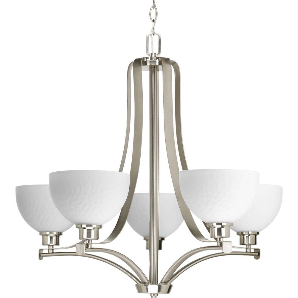 Progress Lighting Gather Collection 5 Light Brushed Nickel Legend Collection 5 Light Brushed Nickel Chandelier With Sculpted Glass Shade