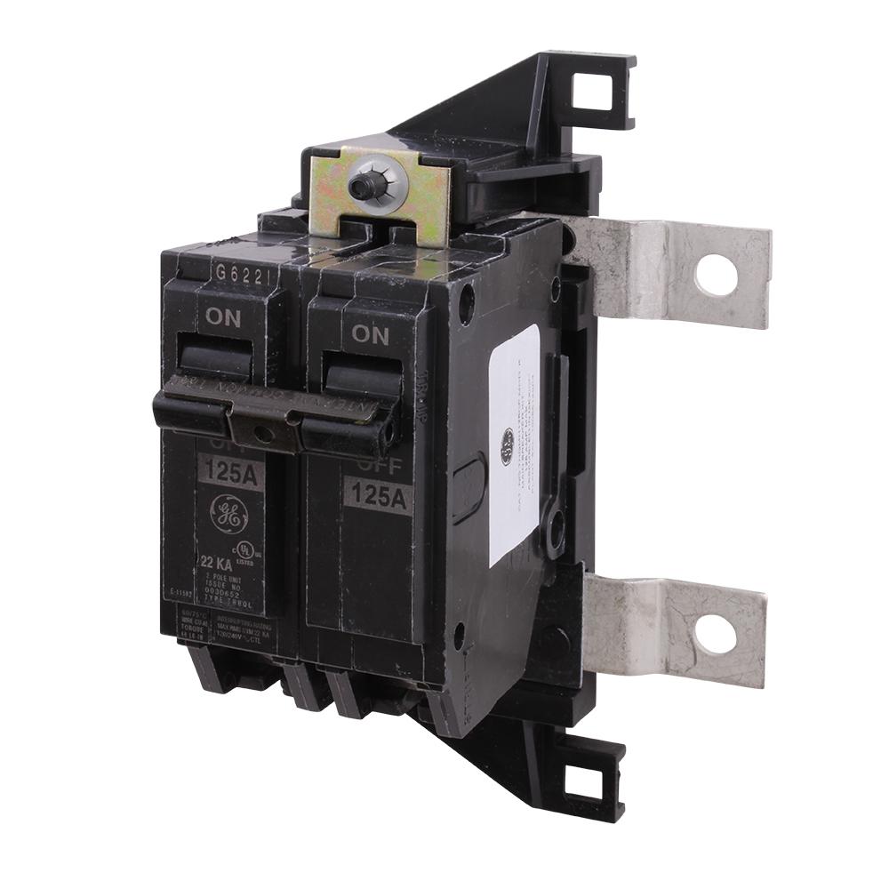 GE THQMV1250D 22KAIC 125A 2P 120//240V lug kit circuit breaker+base