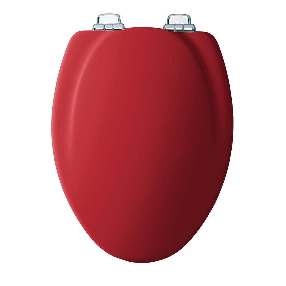 BEMIS Chrome Slow Close Elongated Closed Front Toilet Seat in Red