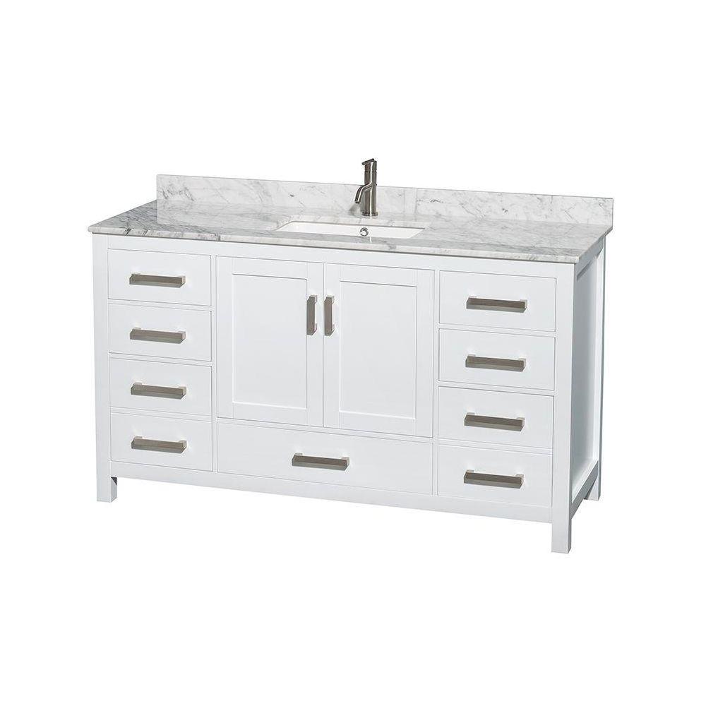 Wyndham Collection Sheffield 60 In Vanity White With Marble Top Carrara