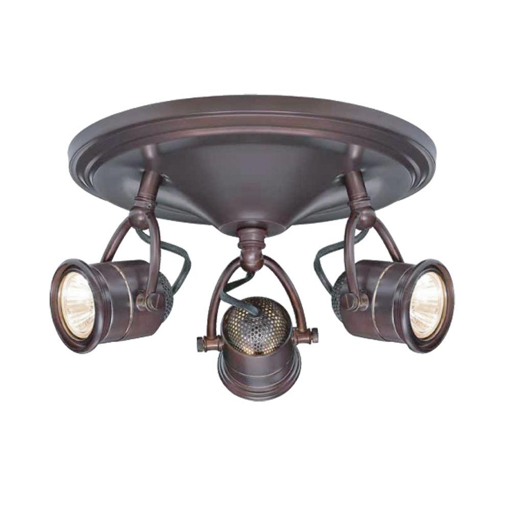 Hampton Bay 3 Light  Antique Bronze Round Base Pinhole 