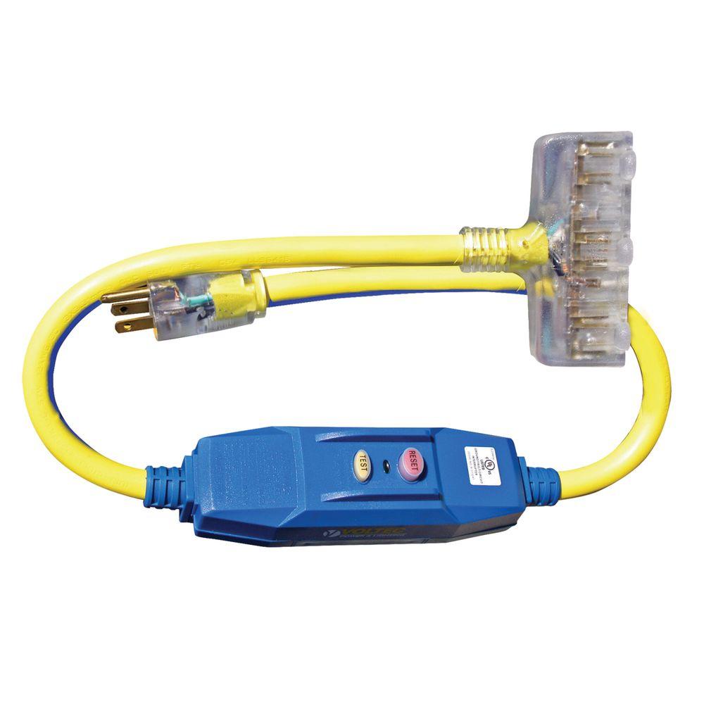Tasco 3 Ft 12 Stw 20 Amp In Line Gfci Block Adapter With 12 3 Stw 20 Amp In Line Gfci Block Adapter With Lighted End Yellow Blue Stripe 04 00102 The Home Depot