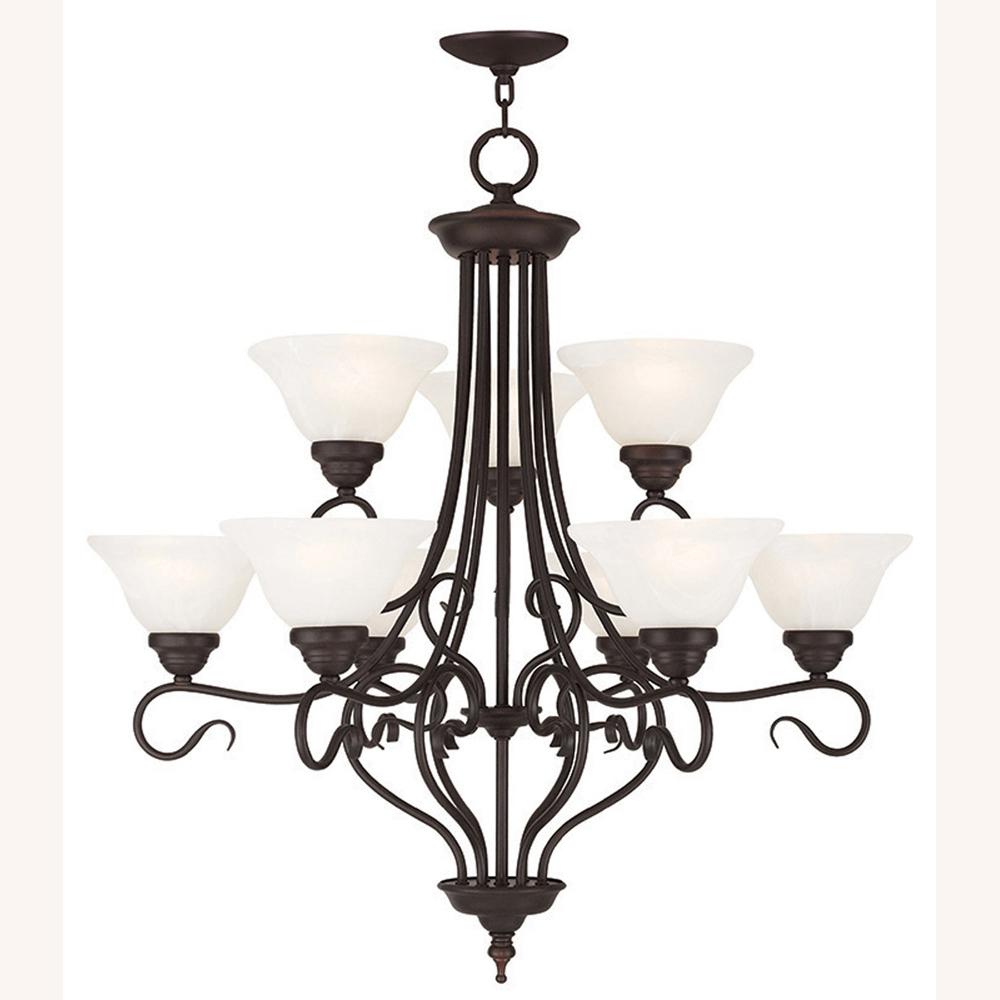 Livex Lighting Coronado 9 Light Bronze Chandelier With White Livex Lighting Coronado 9 Light Bronze Chandelier With White Alabaster Glass Shade