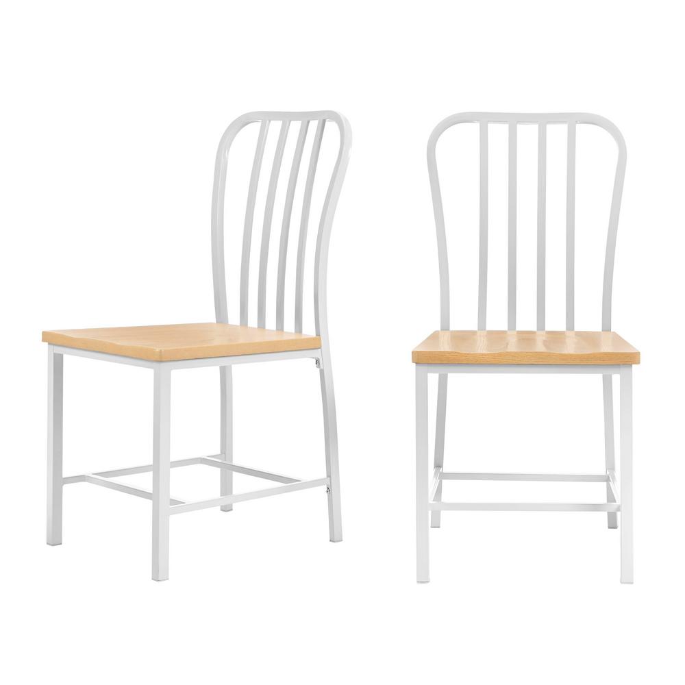 stylewell donnelly white metal dining chair with natural finish wooden seat  set of 2 1772 in w x 4740 in hch80022wh  the home depot