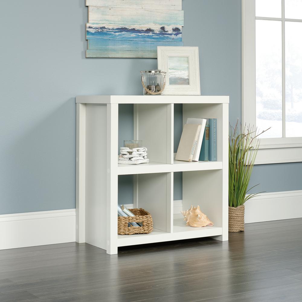 32 36 In White Wood 4 Shelf Accent Bookcase With Cubes 425048
