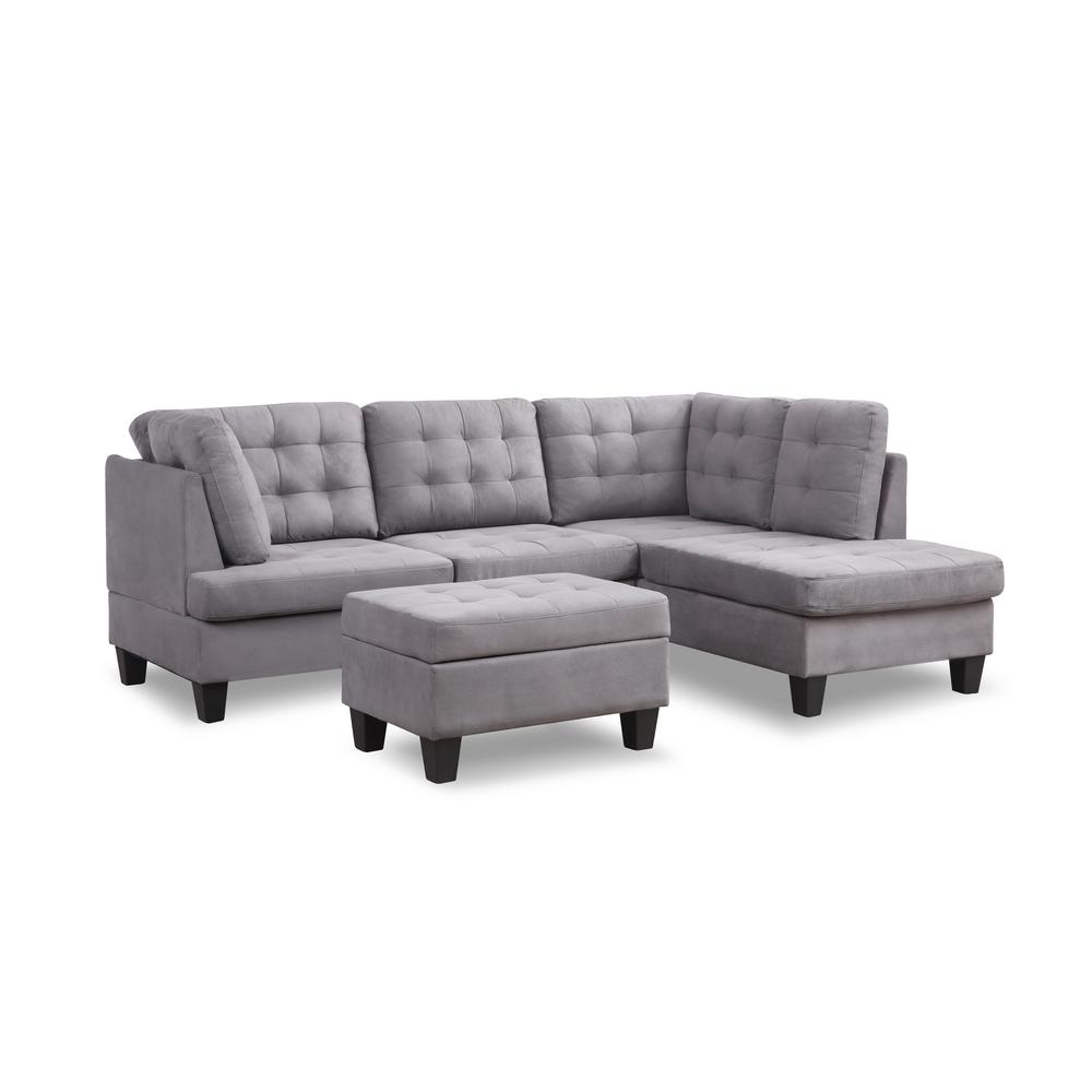 Worldwide 6Piece Charcoal Waffle Suede Modular Sectional Set