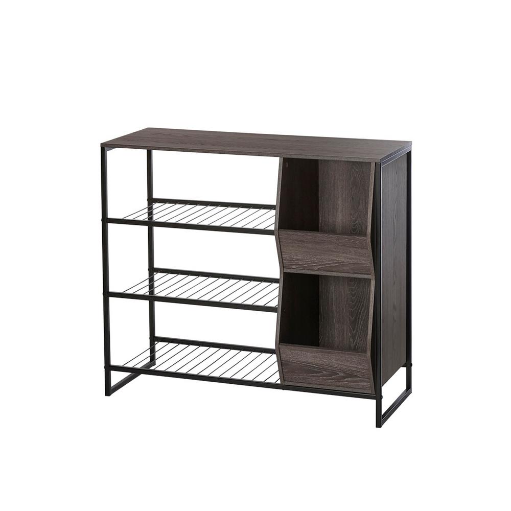 Riverridge Home Afton Weathered Brown 3 Tier Shoe Rack With Storage Bins 16 035 The Home Depot