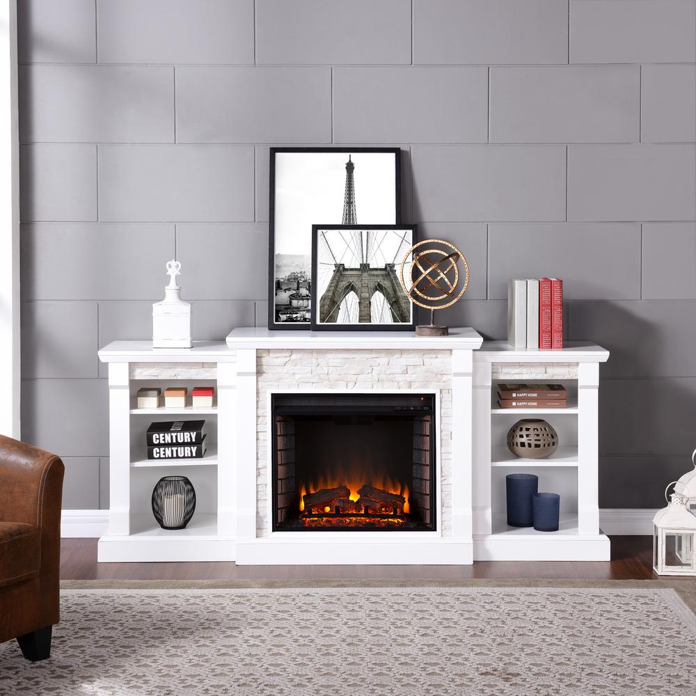 White Adjustable Thermostat Freestanding Electric Fireplaces