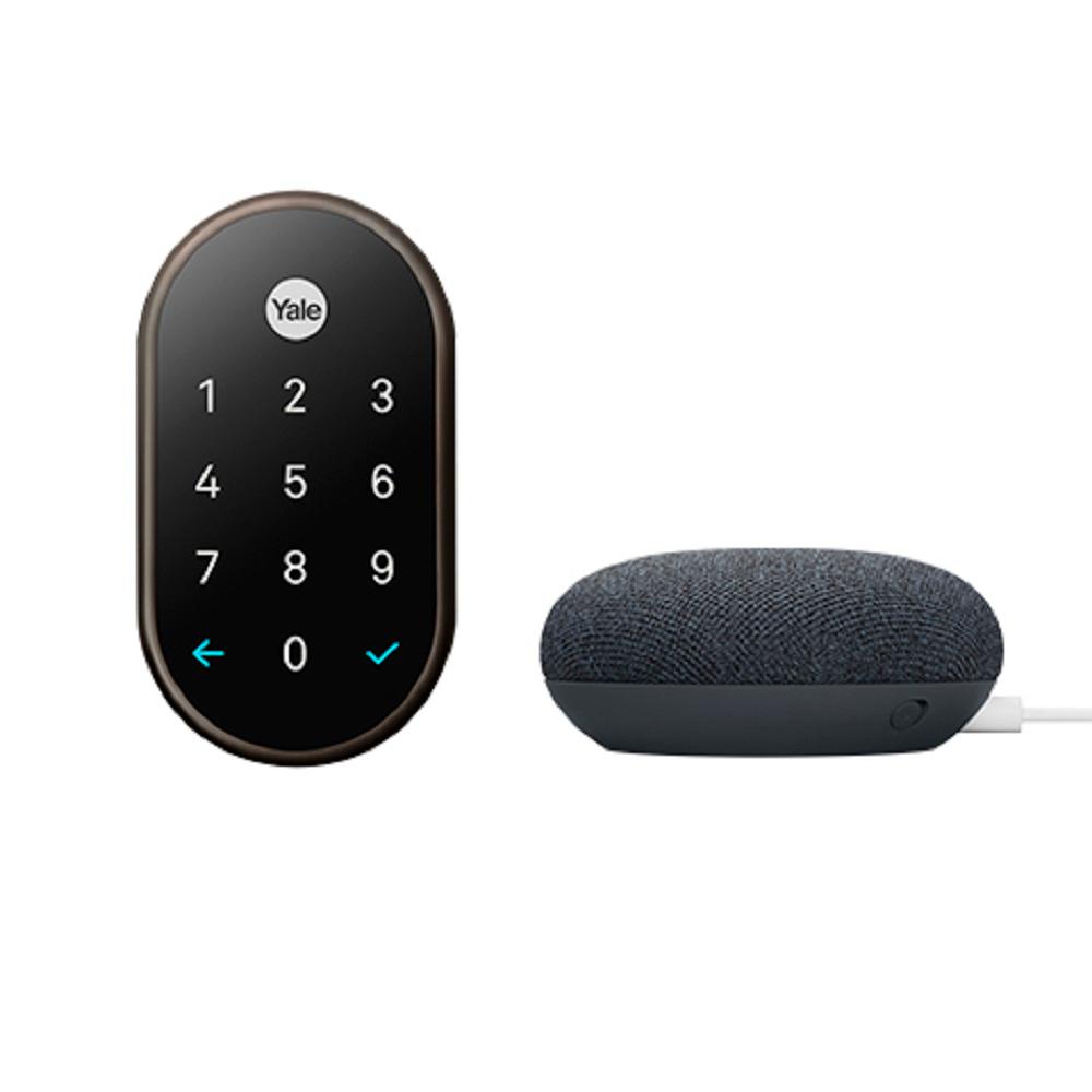 Google Nest x Yale Lock in Oil Rubbed Bronze with Google Home Mini