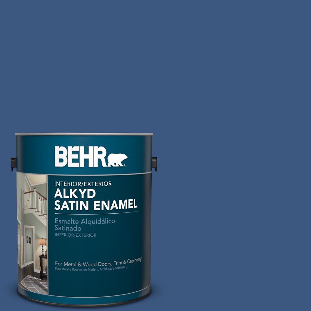 Behr 1 Gal M520 7 Admiral Blue Satin Enamel Alkyd Interior M520 7 Admiral Blue Satin Enamel Alkyd Interior Exterior Paint 793001 The Home Depot