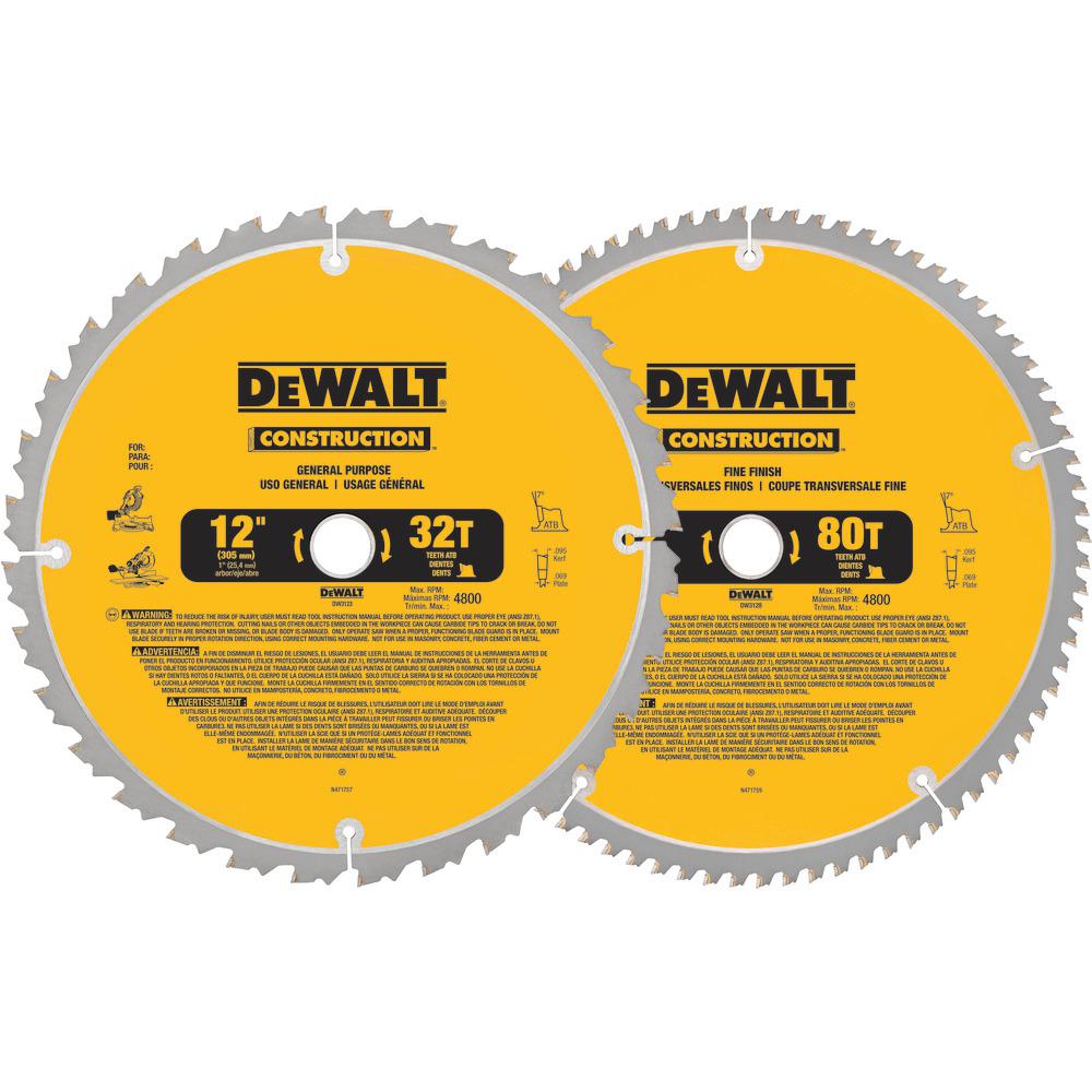 DEWALT 12 in. Miter Saw Blade 32Teeth and 80Teeth (2Pack)DW3128P5