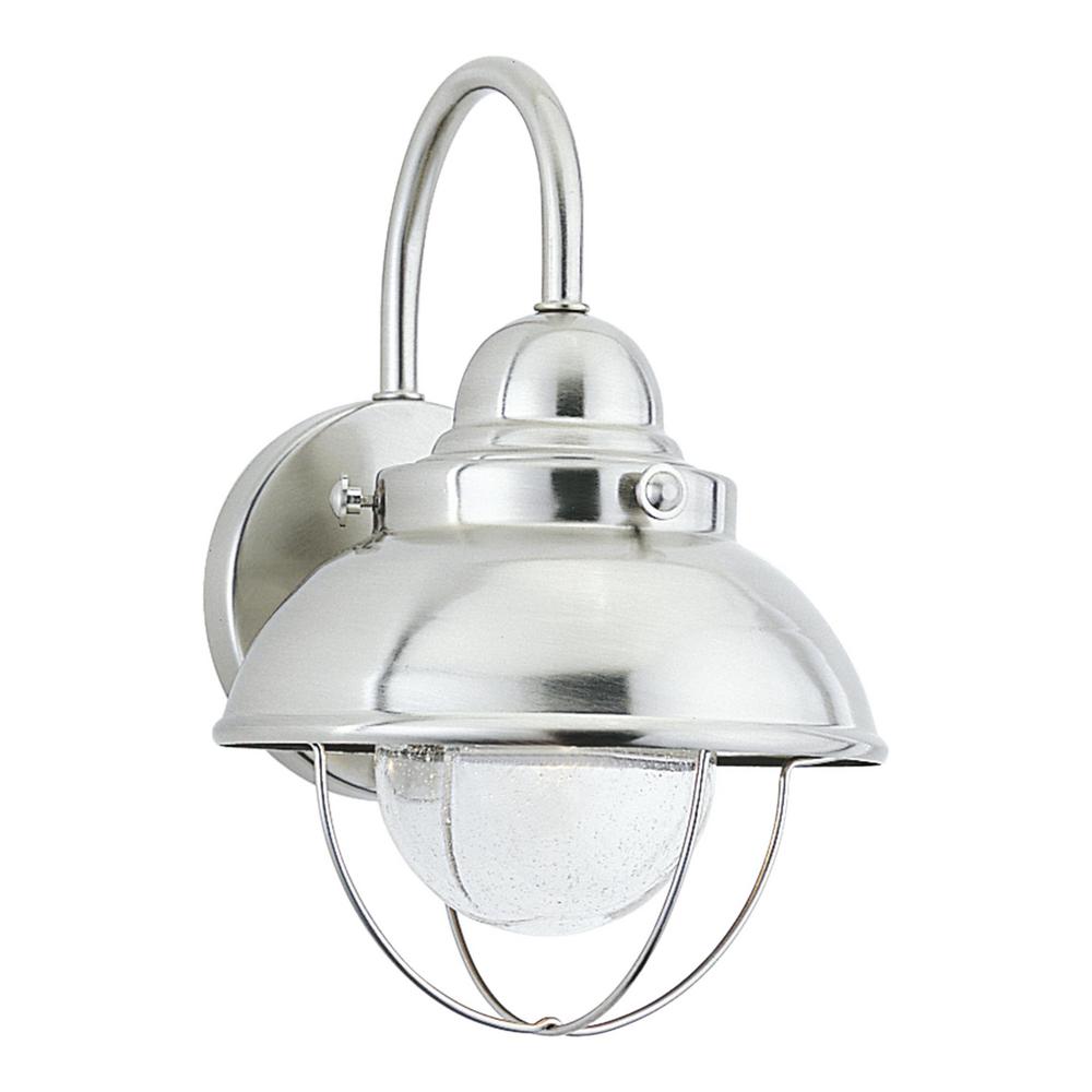 Sea Gull Lighting Outdoor The Home Depot Sebring Brushed Stainless Outdoor 11 25 In Integrated Led Wall Mount Lantern