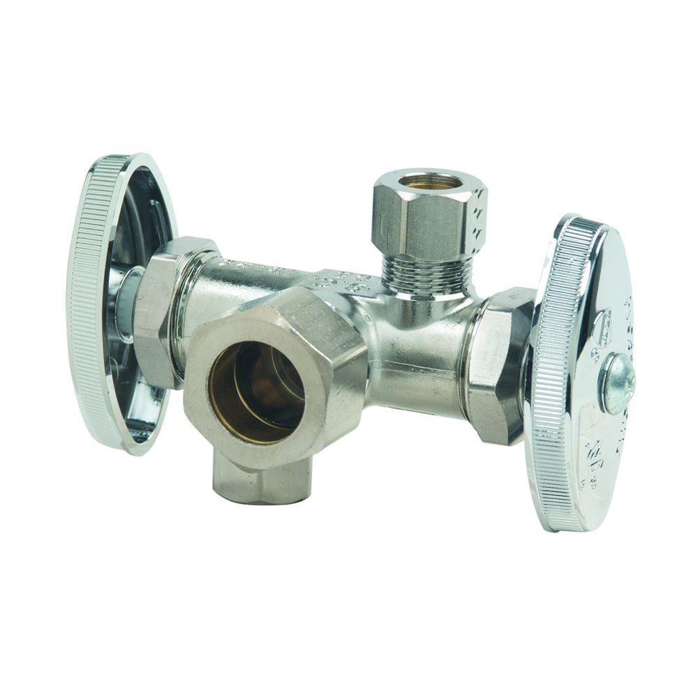 BrassCraft 1/2 in. Nom Comp Inlet x 3/8 in. O.D. Comp x 3/8 in. O.D. Comp Dual Outlet Dual Shut