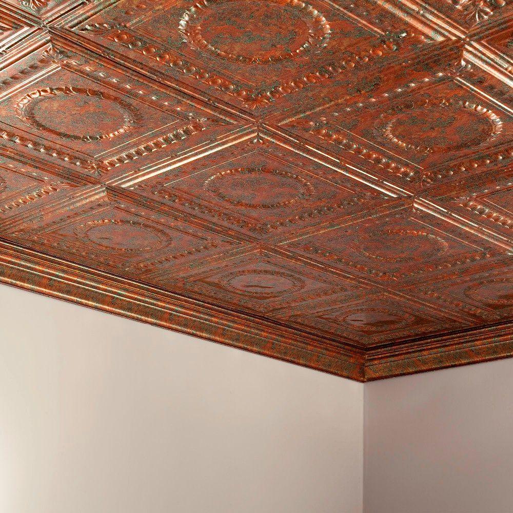 Fasade Rosette 2 Ft X 4 Ft Glue Up Pvc Ceiling Tile In Copper