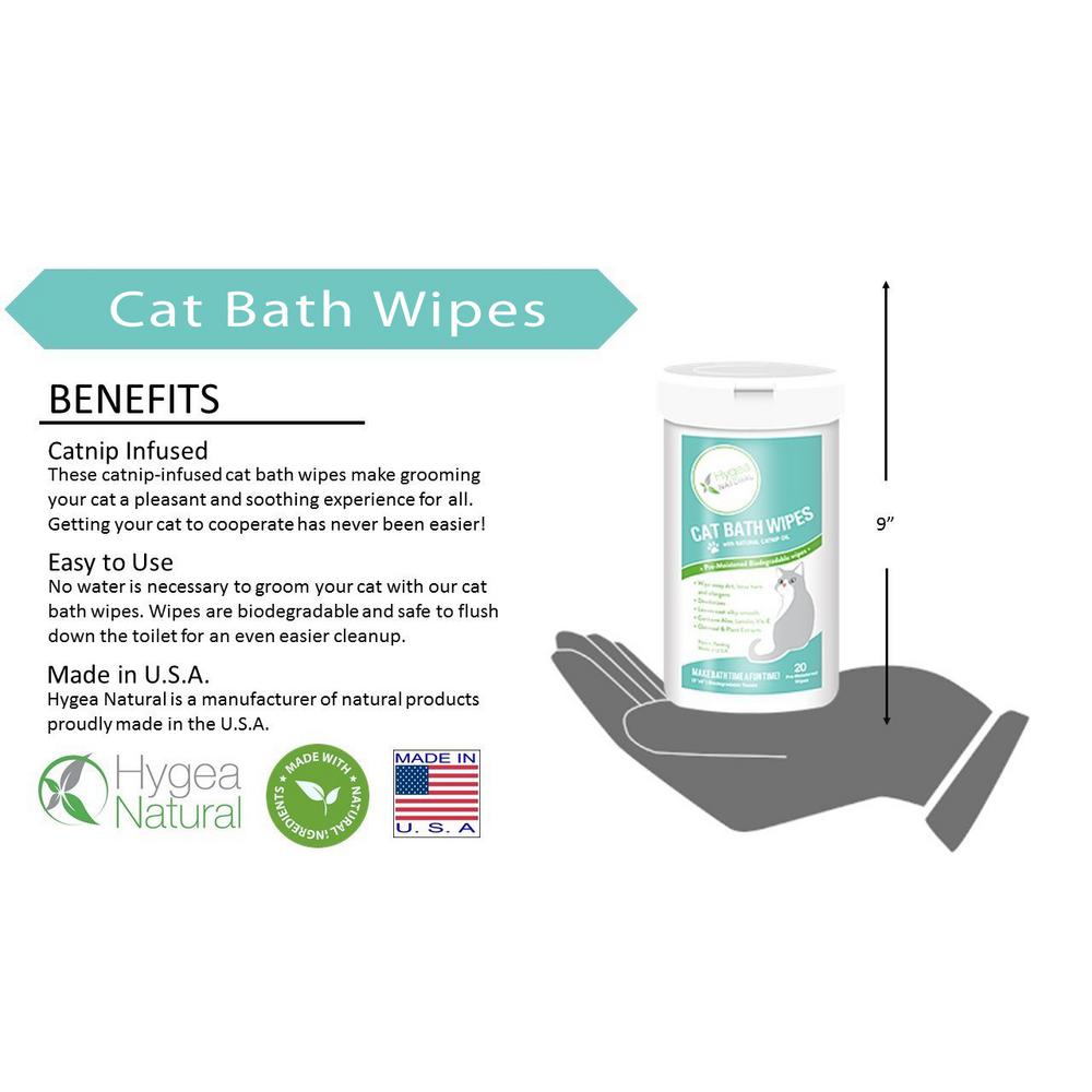 Hygea Natural Cat Bath Wipes Catnip Infused Pre Moistened Biodegradable Natural Ingredients Hn 1004 The Home Depot