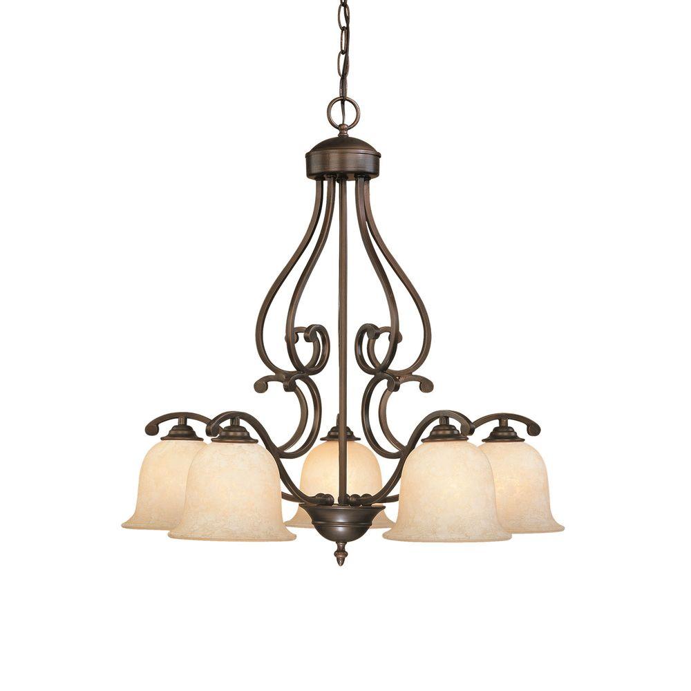 Millennium Lighting Chandeliers The Home Depot 5 Light Rubbed Bronze Chandelier With Turinian Scavo Glass