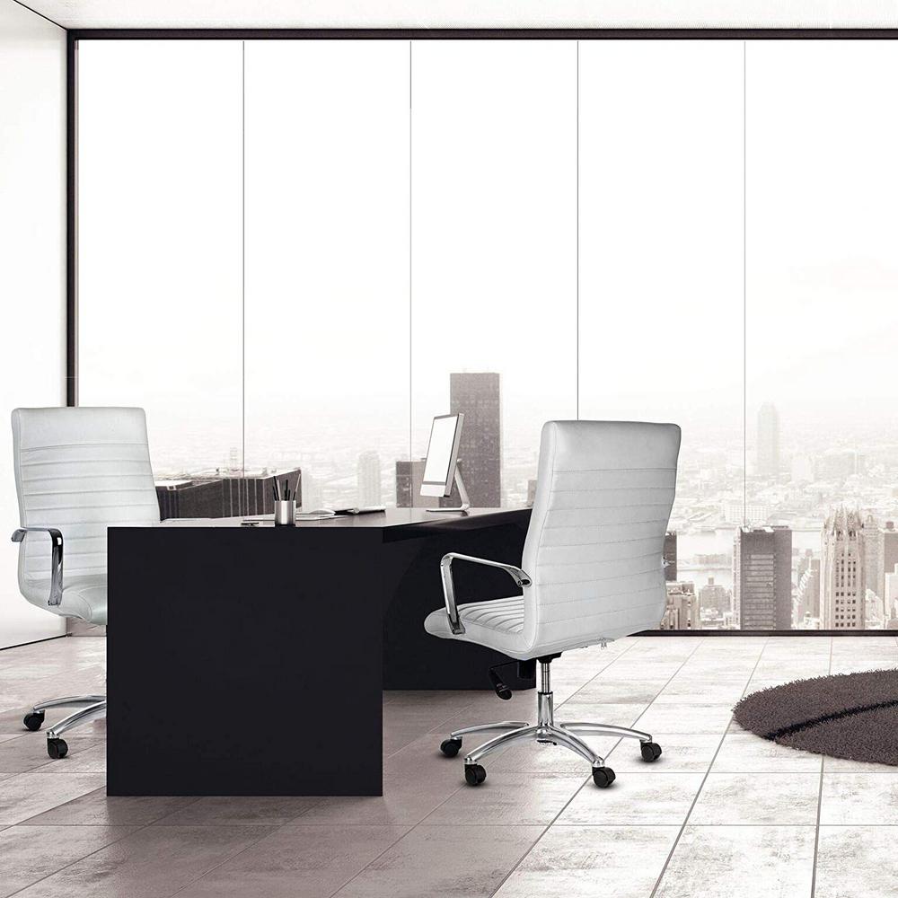 Adiroffice Faux White Leather Executive Office Chair With