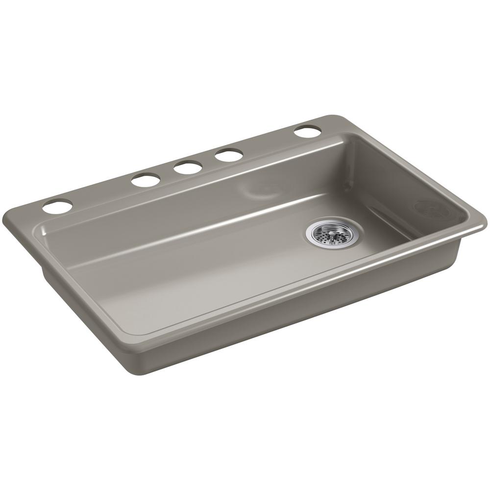 KOHLER Riverby Undermount Cast Iron 33 in. 5-Hole Single ...