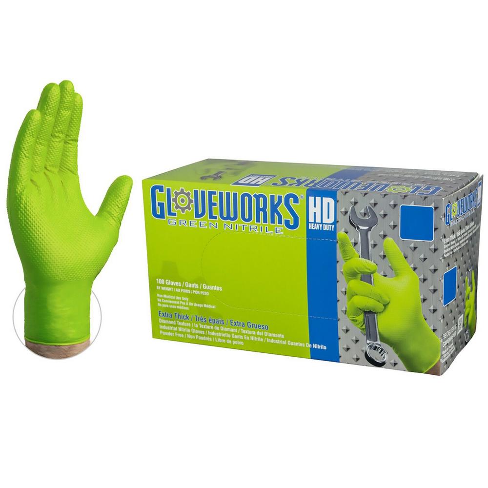 Gloveworks Green Nitrile Diamond Texture Industrial Powder