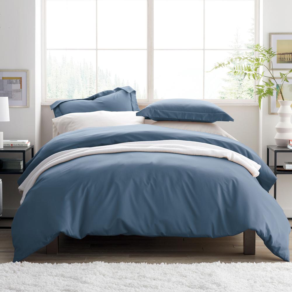 The Company Store Steel Blue Solid Wrinkle Free Sateen Twin Duvet