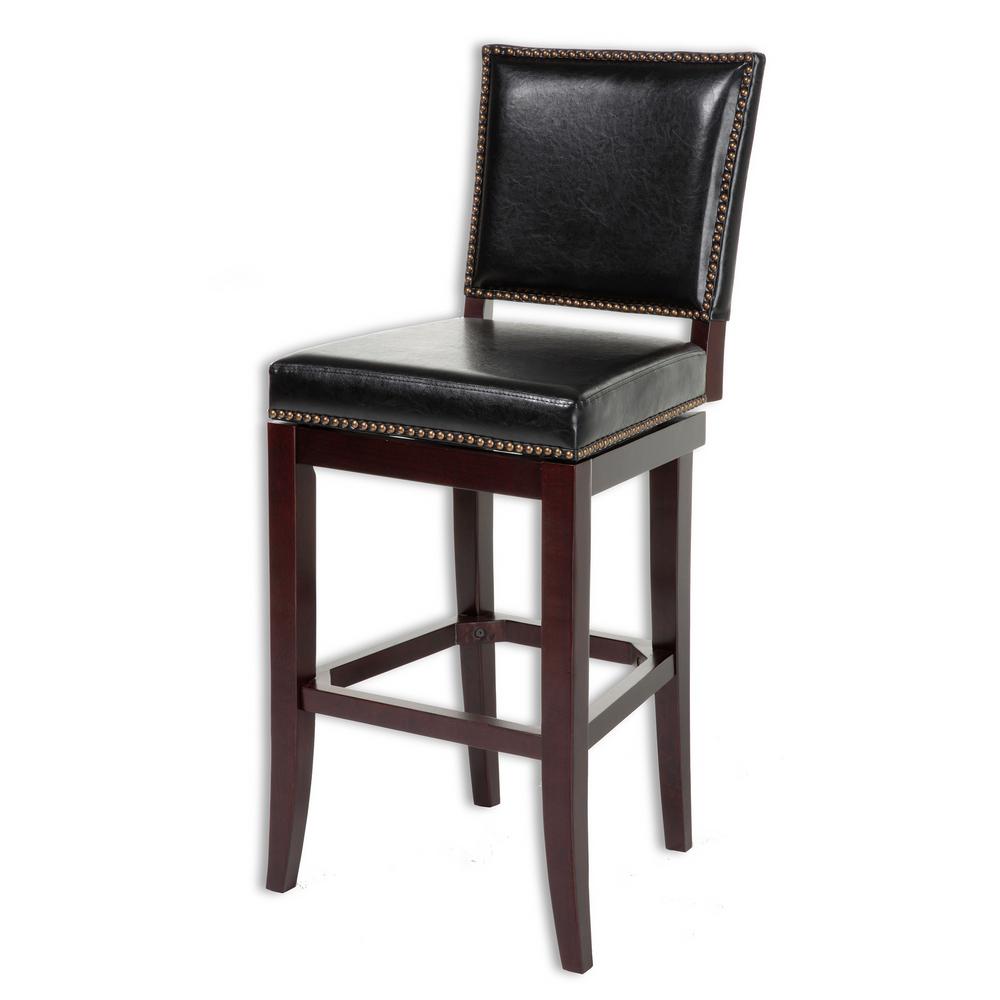 Fashion Bed Group 30 In Sacramento Wood Bar Stool With Black Sacramento Wood Bar Stool With Black Upholstered Nailhead Trim Swivel