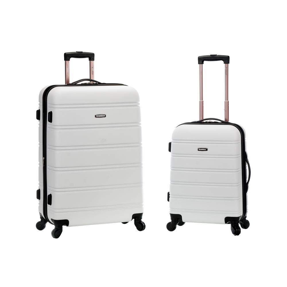 white brown luggage