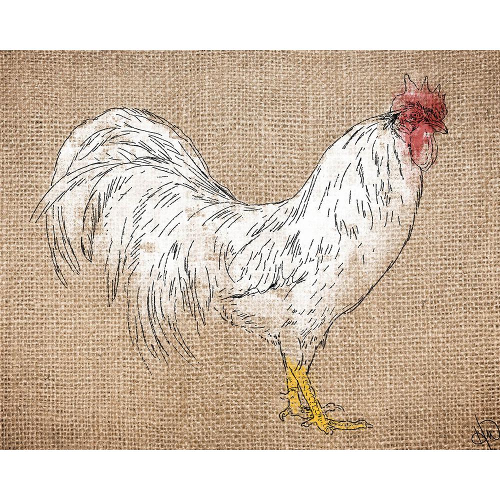 Creative Gallery 16 In X 20 White Rooster With Burlap Texture White Rooster With Burlap Texture