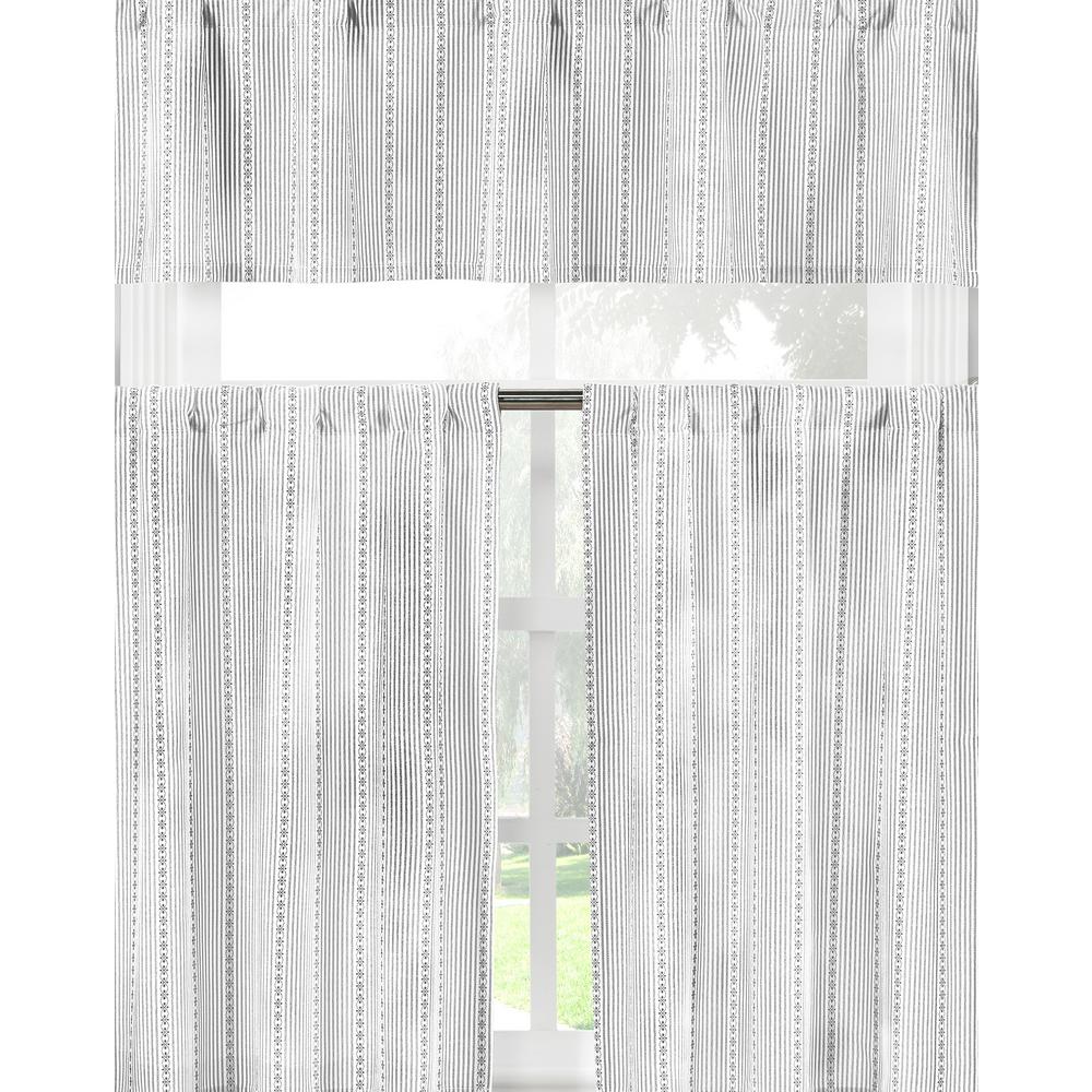 Duck River Kylie Grey White Kitchen Curtain Set 58 In W X 15 In L In 3 Piece Kylie 12271d 12 The Home Depot