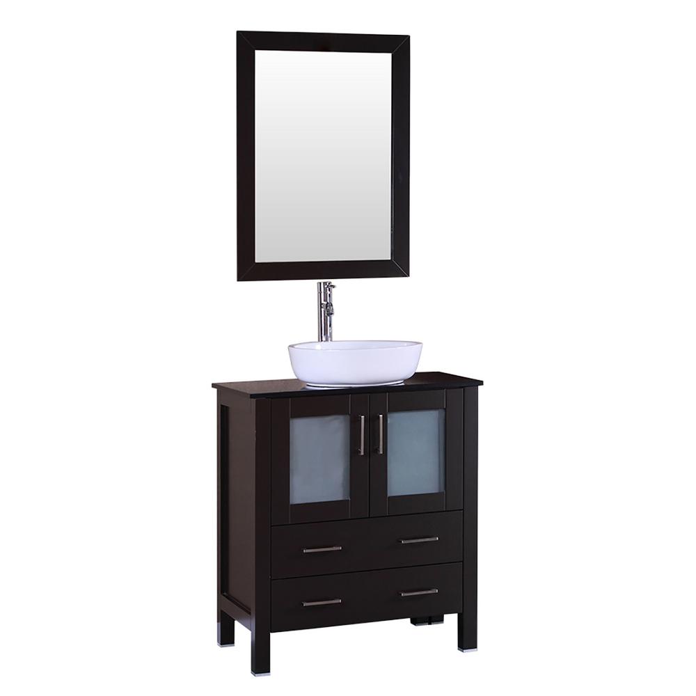 30 in. W Single Bath Vanity with Tempered Glass Vanity Top in Black ...