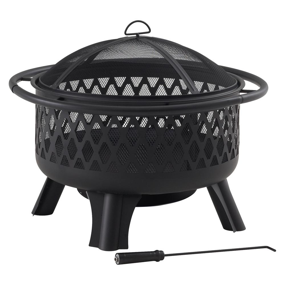 Hampton Bay 30 in. Steel Fire Pit Cooking Grate Poker 360 View Dome Lid