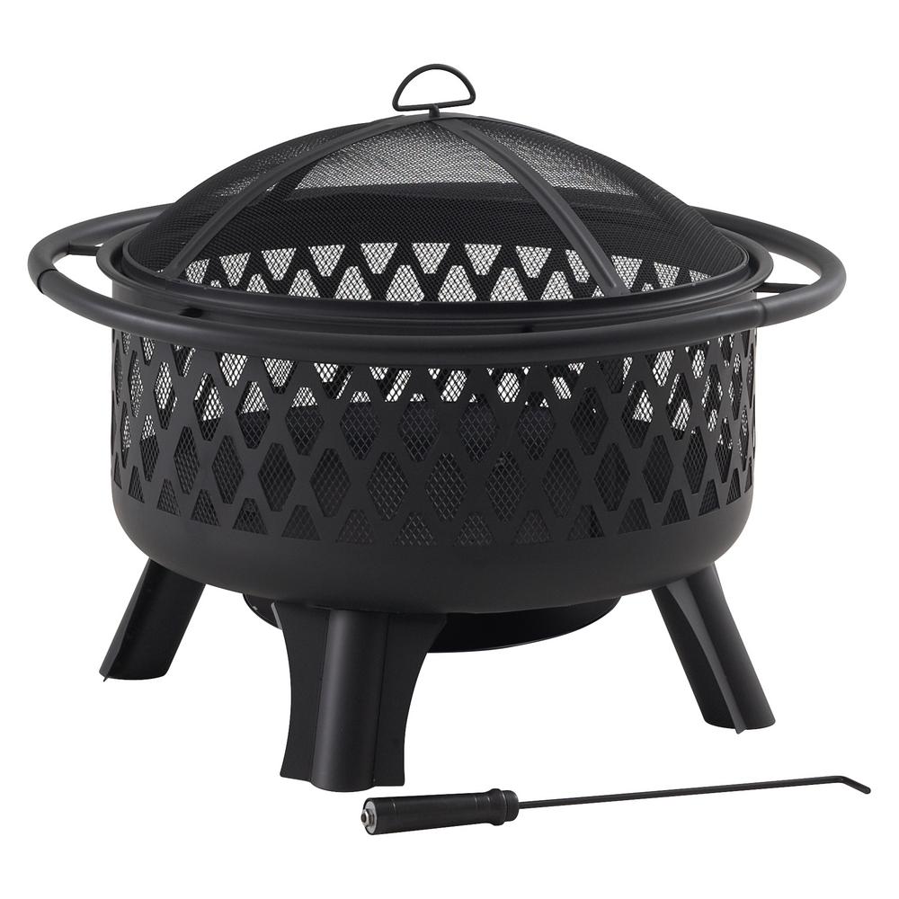 Hampton Bay OFW992RA Piedmont 30 in. Steel Fire Pit in Black with Cooking Grate