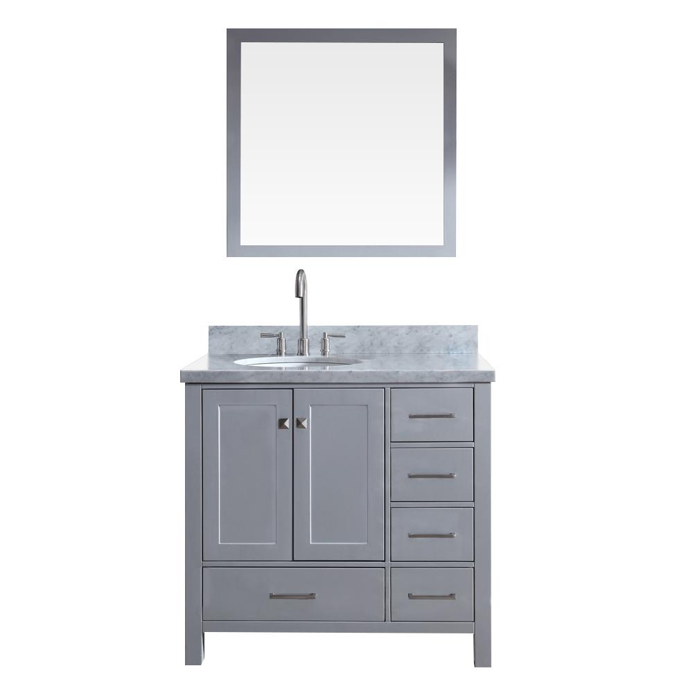 Ariel Cambridge 37 In Bath Vanity Grey With Marble Top Carrara White Basin And Mirror