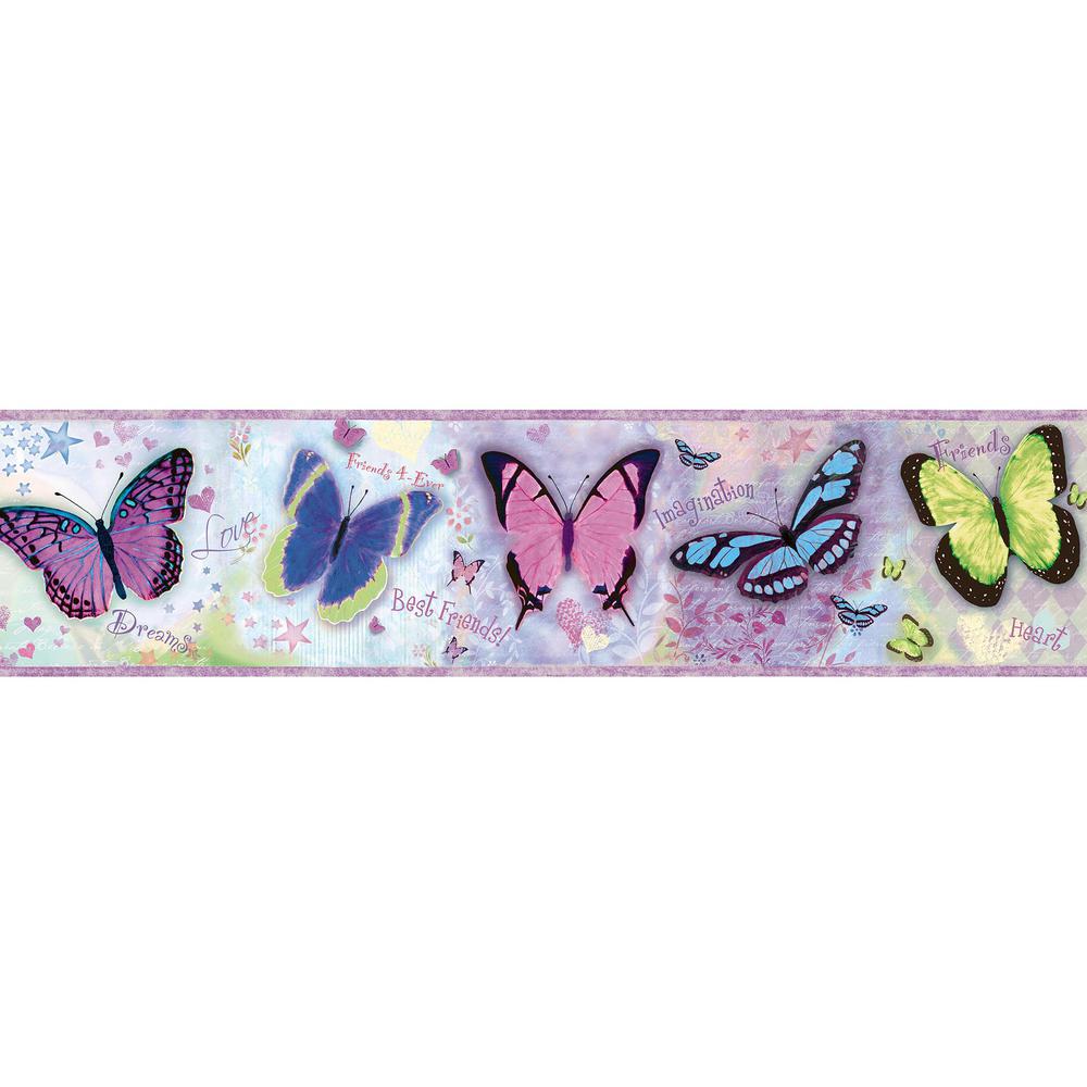 Chesapeake Kingston Purple Buff Butterflies Toss Wallpaper Border