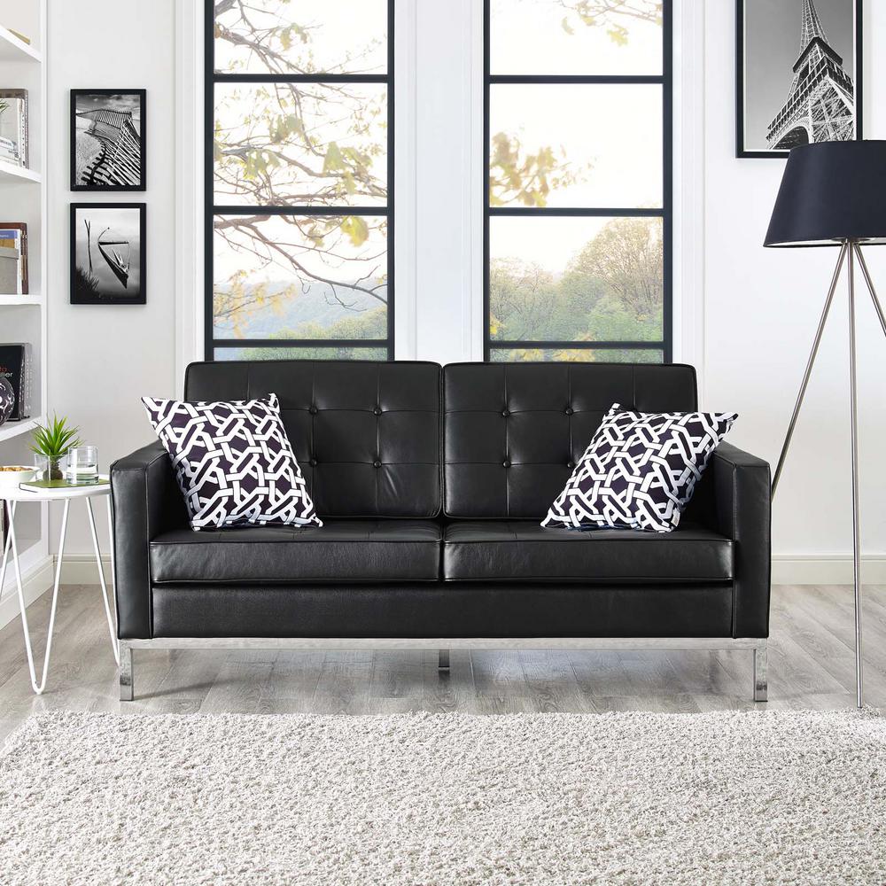 Modway Loft Black Leather Loveseat Eei 2780 Blk The Home Depot