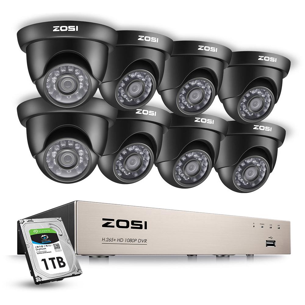 Zosi 8 Channel 1080p 1tb Hard Drive Dvr Security Camera System With 8 Wired Black Dome Cameras 8mn 418b8s 10us The Home Depot