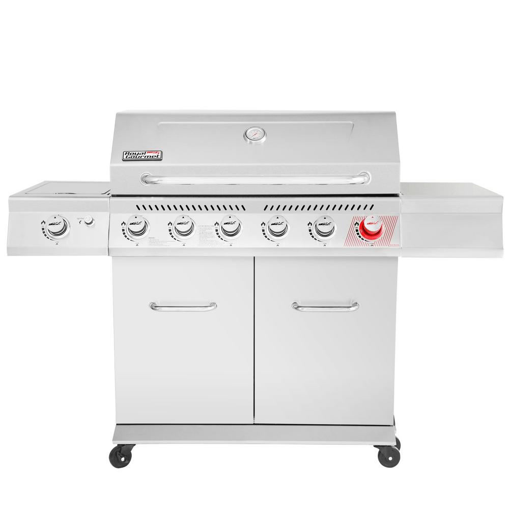 Royal Gourmet 6-Burner Propane Gas Grill in Stainless Steel with Sear Burner and Side Burner